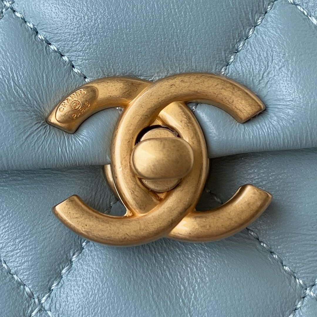 Chanel Mini Flap Bag Lambskin Gold-Tone Metal AS3205 Blue - Default Title - View 3