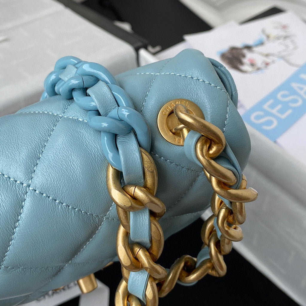 Chanel Mini Flap Bag Lambskin Gold-Tone Metal AS3205 Blue