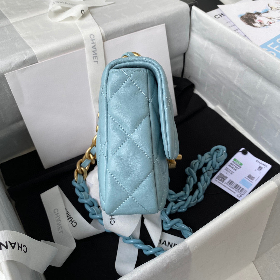 Chanel Mini Flap Bag Lambskin Gold-Tone Metal AS3205 Blue