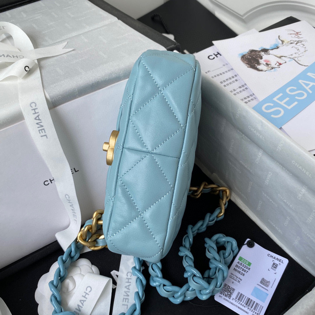 Chanel Mini Flap Bag Lambskin Gold-Tone Metal AS3205 Blue - Default Title - View 6