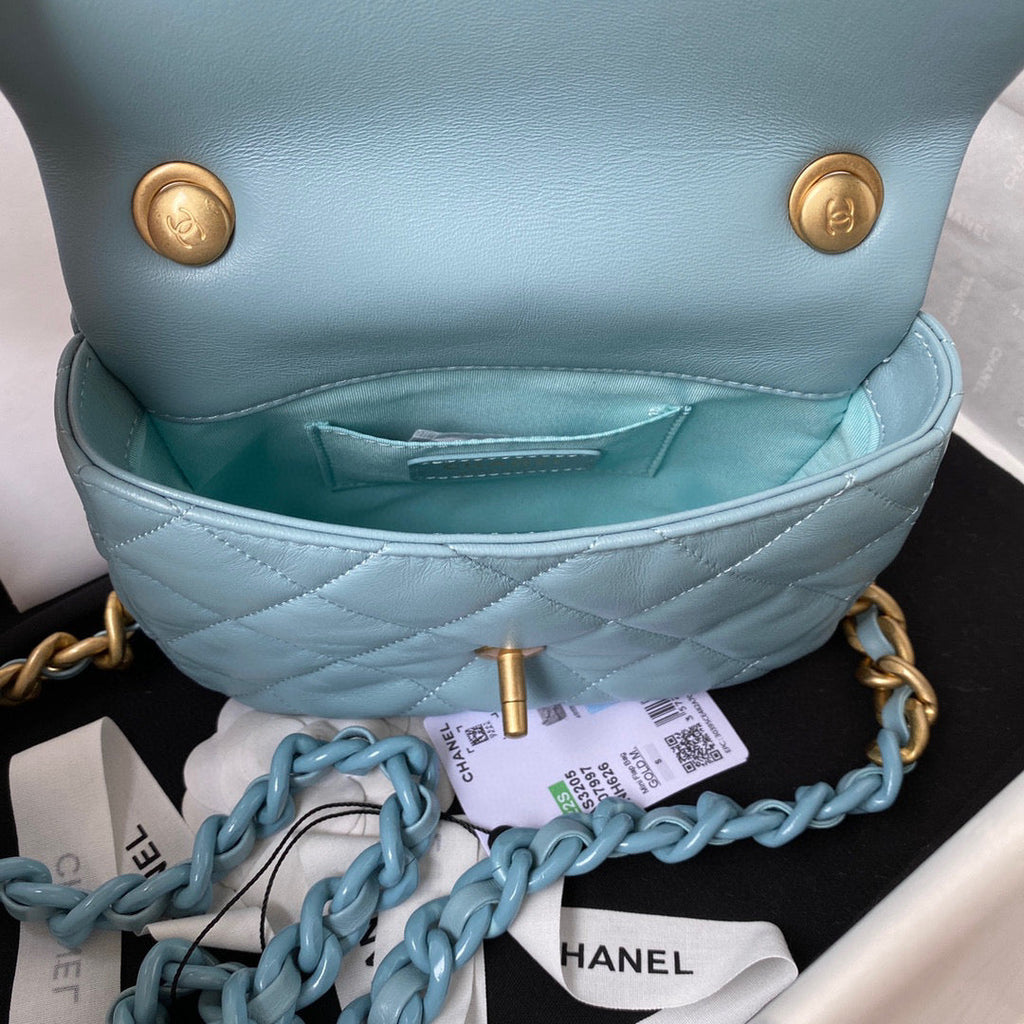 Chanel Mini Flap Bag Lambskin Gold-Tone Metal AS3205 Blue