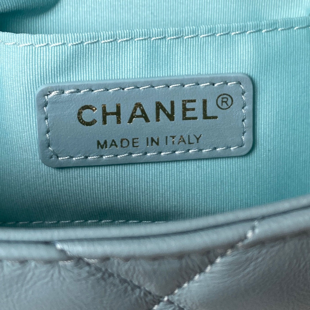 Chanel Mini Flap Bag Lambskin Gold-Tone Metal AS3205 Blue - Default Title - View 8