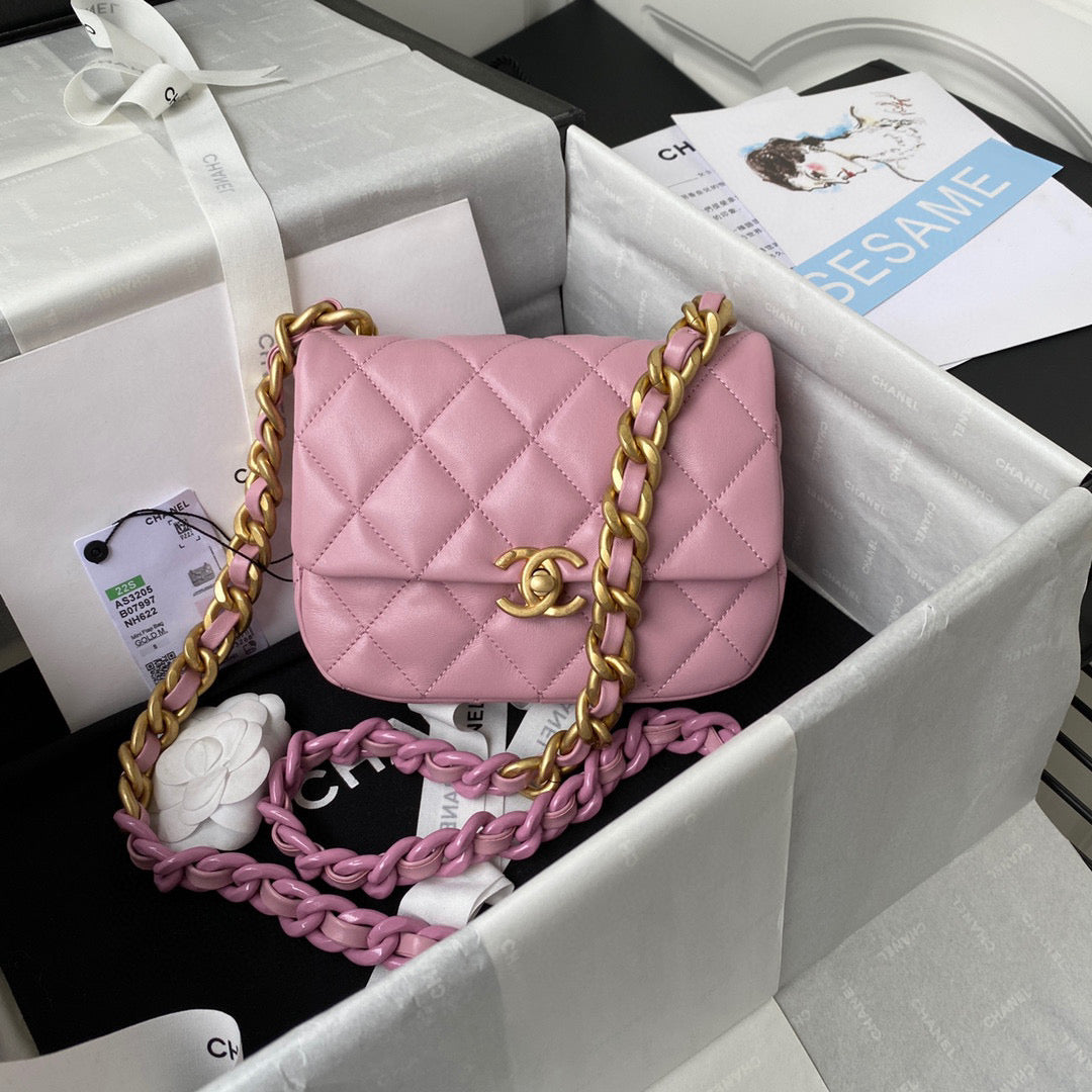 Chanel Mini Flap Bag Lambskin Gold-Tone Metal AS3205 Pink - Default Title - View 1