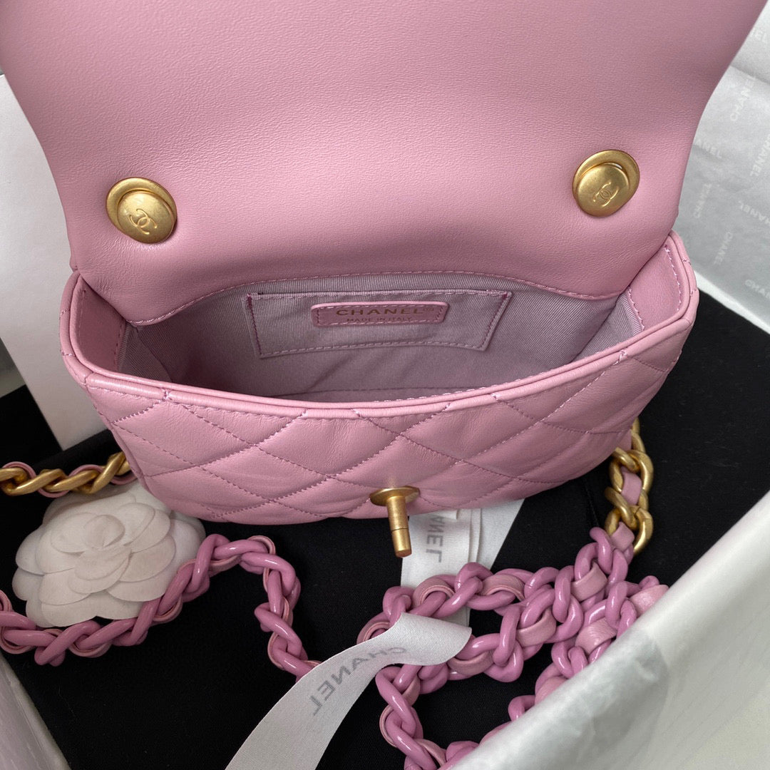 Chanel Mini Flap Bag Lambskin Gold-Tone Metal AS3205 Pink