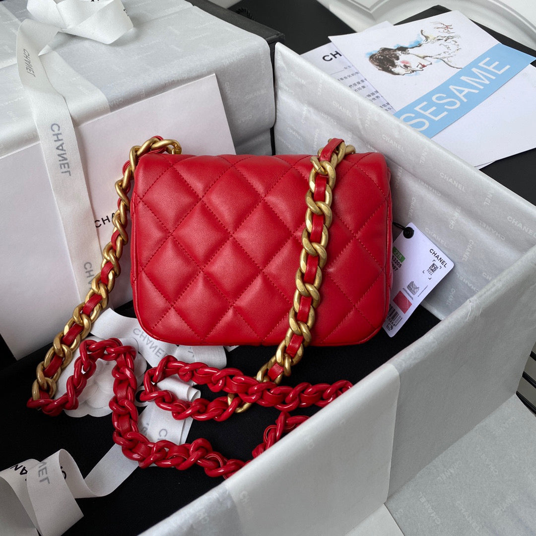 Chanel Mini Flap Bag Lambskin Gold-Tone Metal AS3205 Red - Default Title - View 2