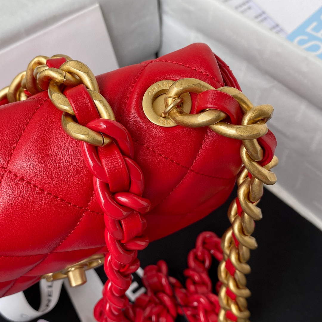 Chanel Mini Flap Bag Lambskin Gold-Tone Metal AS3205 Red - Default Title - View 4