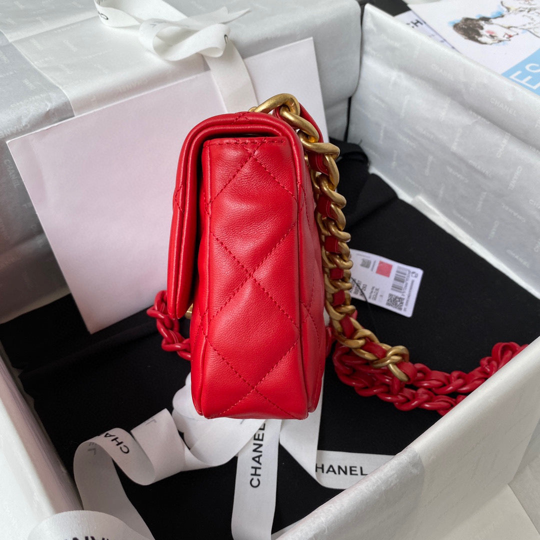 Chanel Mini Flap Bag Lambskin Gold-Tone Metal AS3205 Red - Default Title - View 5