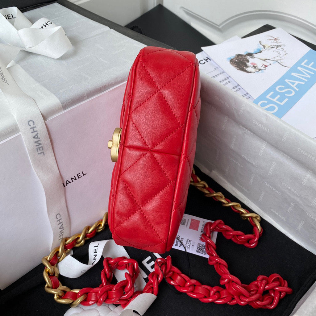 Chanel Mini Flap Bag Lambskin Gold-Tone Metal AS3205 Red