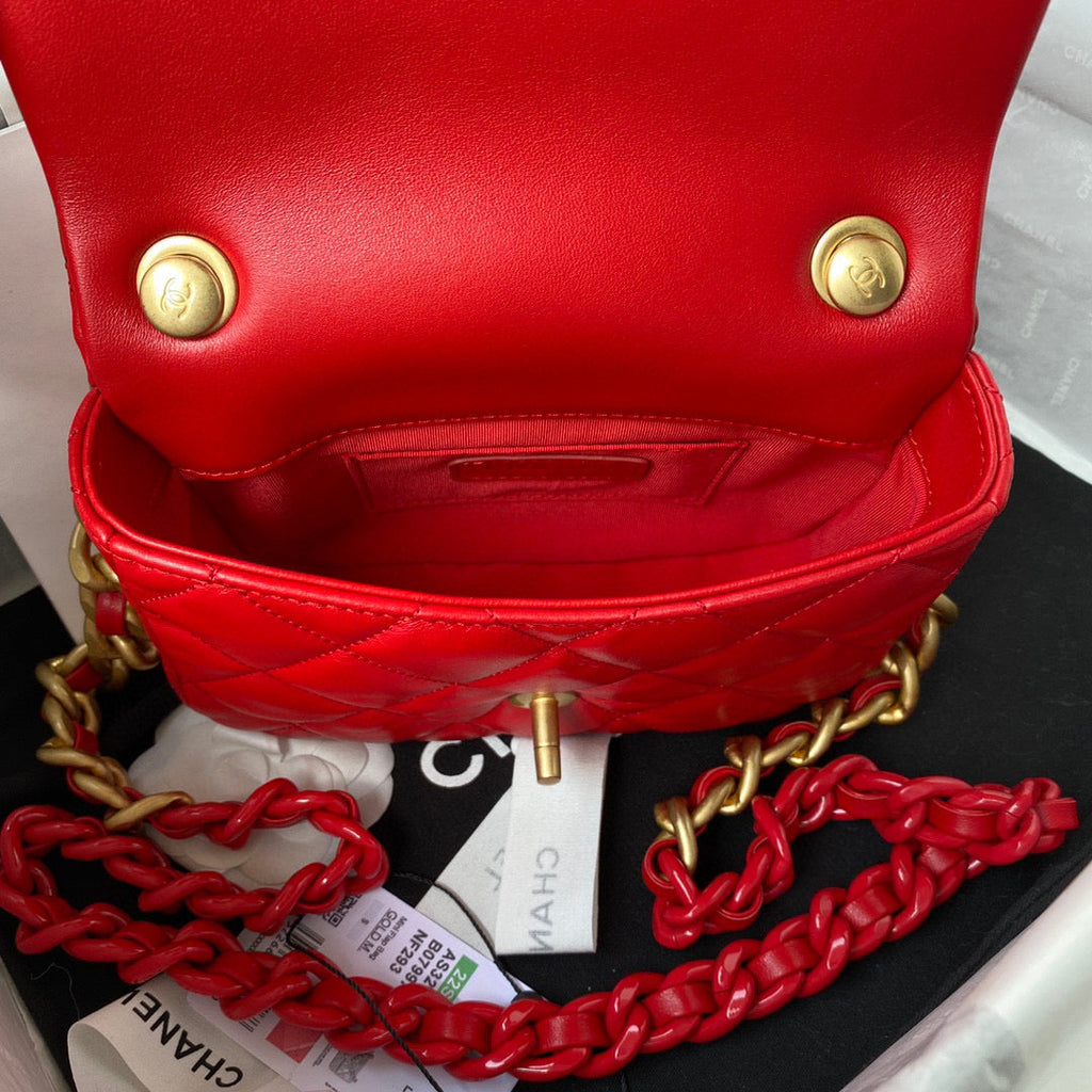 Chanel Mini Flap Bag Lambskin Gold-Tone Metal AS3205 Red