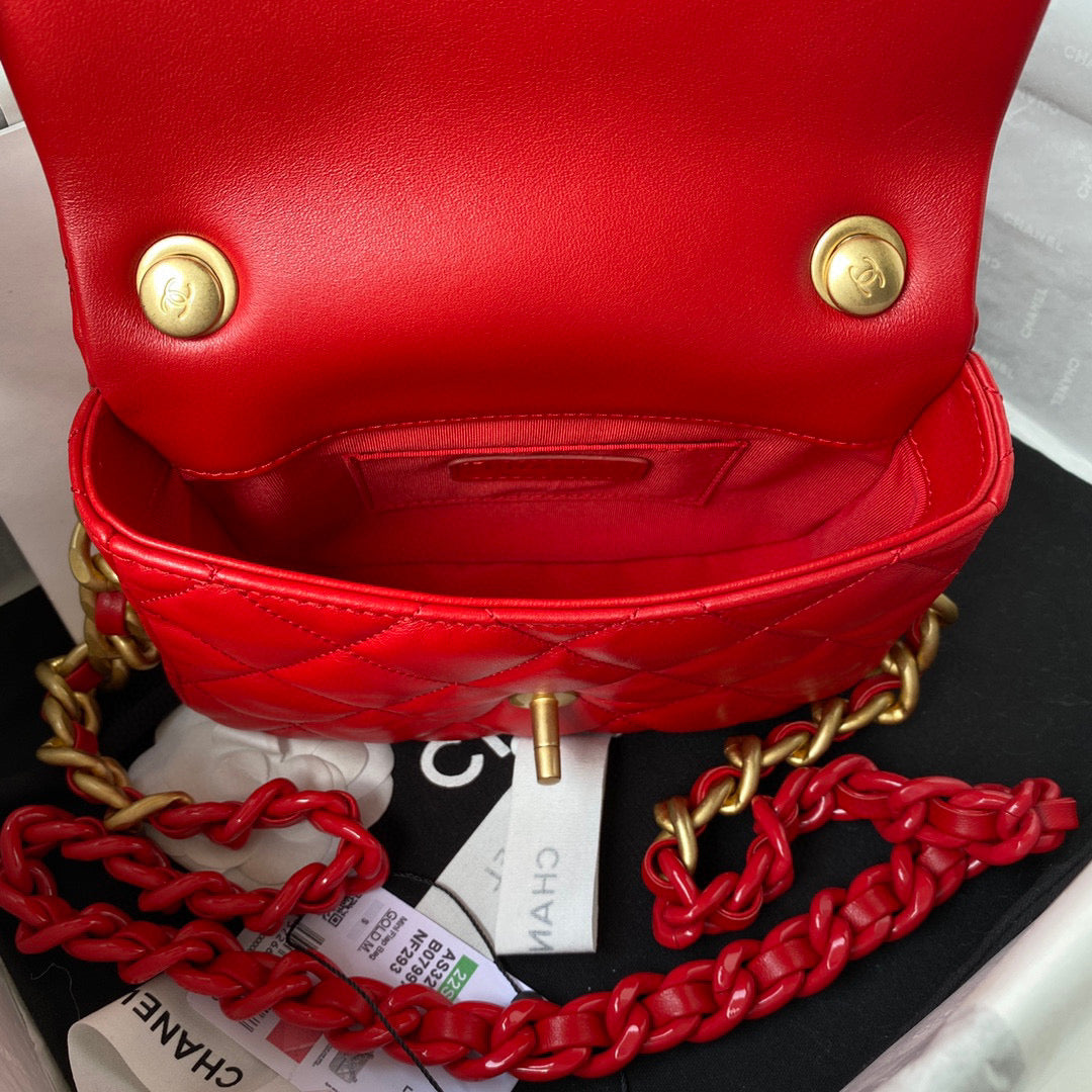 Chanel Mini Flap Bag Lambskin Gold-Tone Metal AS3205 Red - Default Title - View 7