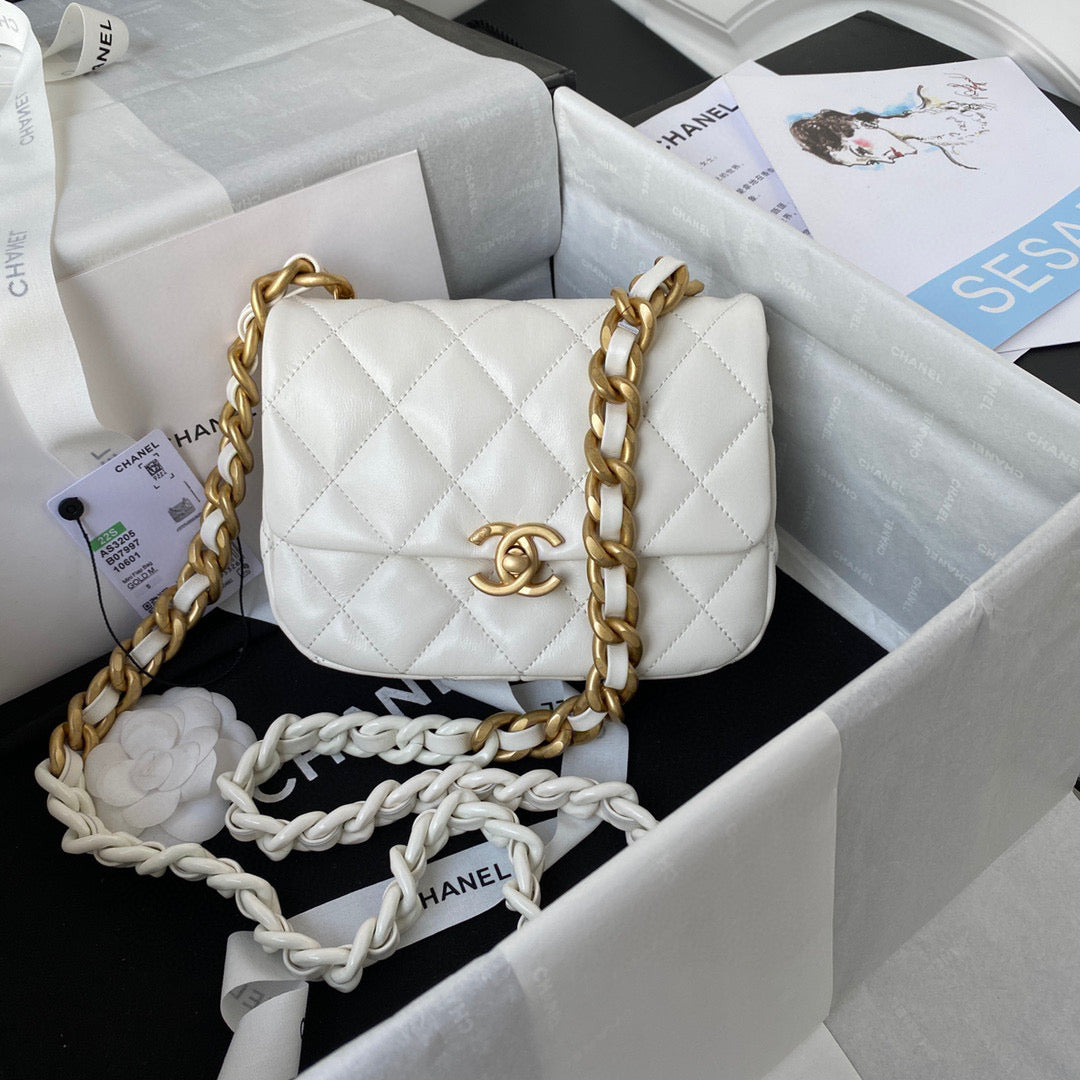 Chanel Mini Flap Bag Lambskin Gold-Tone Metal AS3205 White - Default Title - View 1
