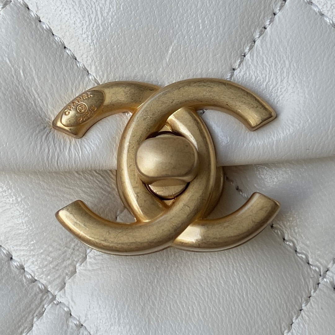 Chanel Mini Flap Bag Lambskin Gold-Tone Metal AS3205 White - Default Title - View 3