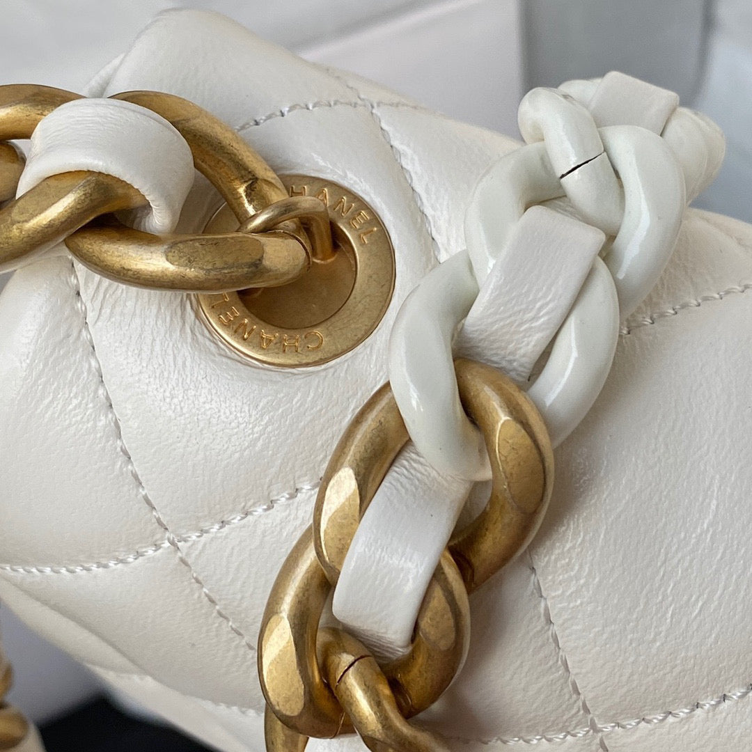 Chanel Mini Flap Bag Lambskin Gold-Tone Metal AS3205 White - Default Title - View 4