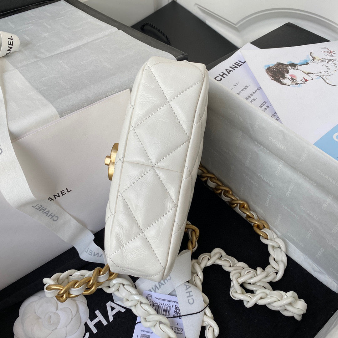 Chanel Mini Flap Bag Lambskin Gold-Tone Metal AS3205 White - Default Title - View 6
