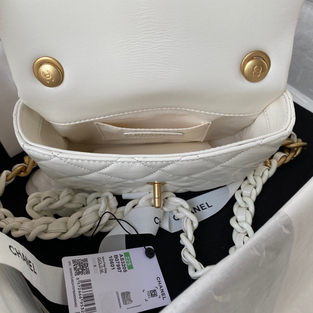 Chanel Mini Flap Bag Lambskin Gold-Tone Metal AS3205 White - Default Title - View 7