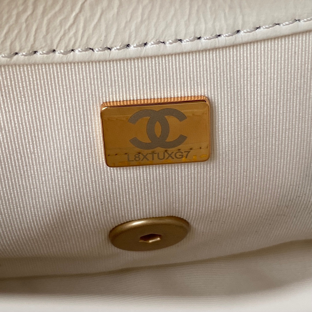Chanel Mini Flap Bag Lambskin Gold-Tone Metal AS3205 White - Default Title - View 9
