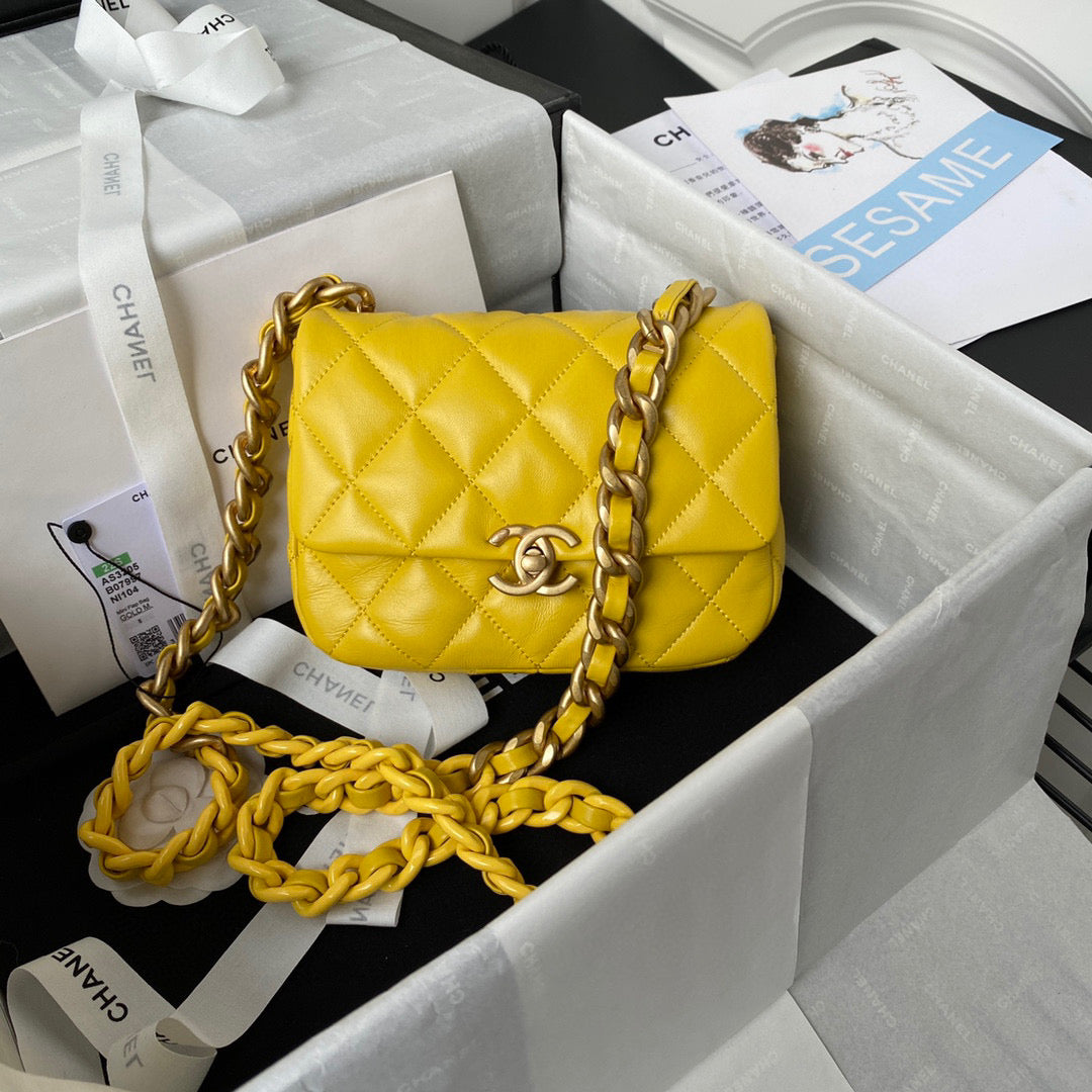Chanel Mini Flap Bag Lambskin Gold-Tone Metal AS3205 Yellow - Default Title - View 1