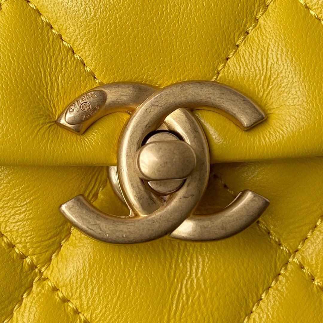 Chanel Mini Flap Bag Lambskin Gold-Tone Metal AS3205 Yellow - Default Title - View 3