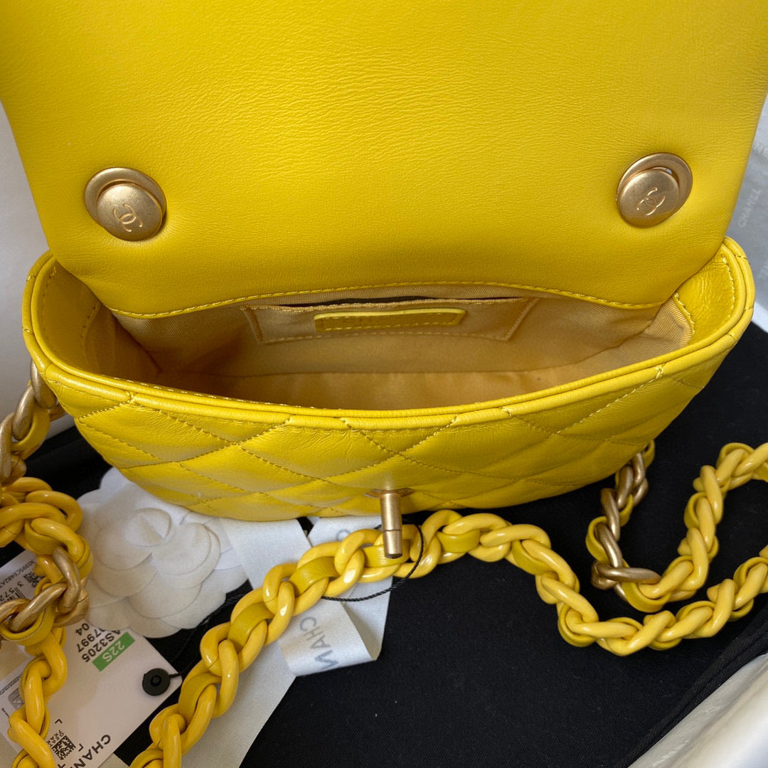 Chanel Mini Flap Bag Lambskin Gold-Tone Metal AS3205 Yellow - Default Title - View 7