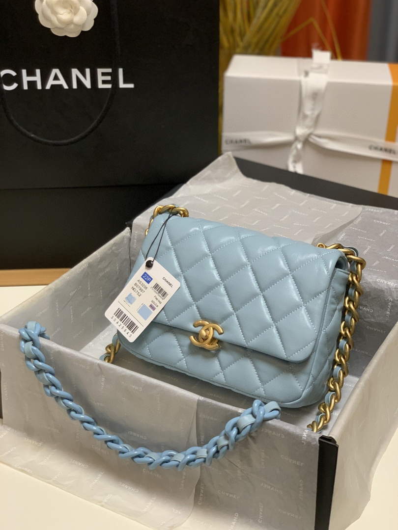Chanel AS3206 Small Flap bag lambskin gold Blue - Default Title - View 1