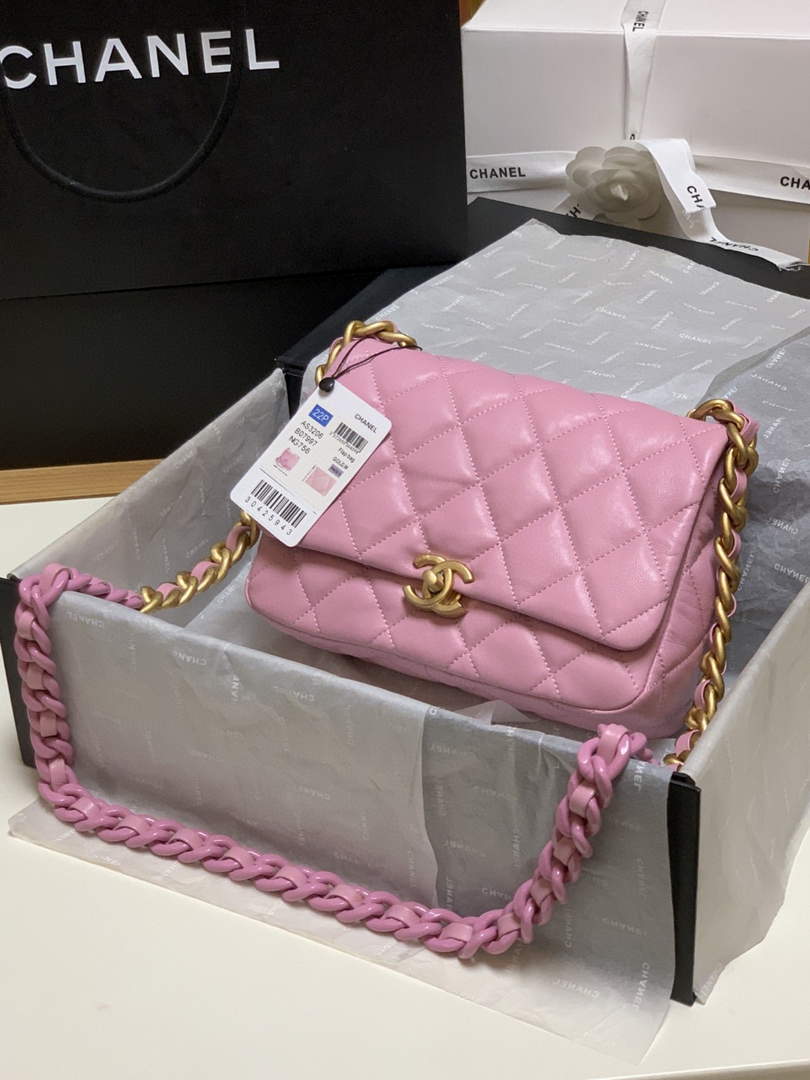 Chanel AS3206 Small Flap bag lambskin gold Pink - Default Title - View 1