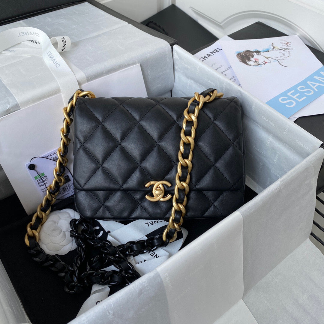 Chanel Small Flap Bag Lambskin Gold-Tone Metal AS3206 Black - Default Title - View 1