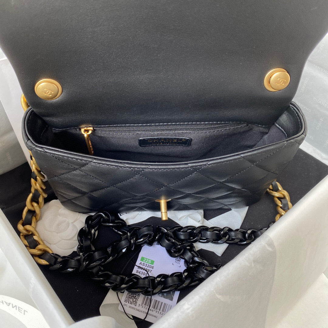 Chanel Small Flap Bag Lambskin Gold-Tone Metal AS3206 Black - Default Title - View 7