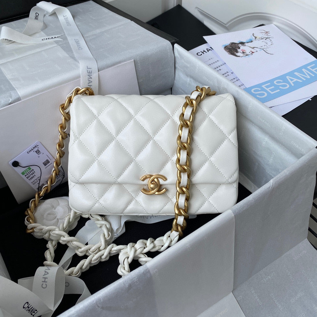 Chanel Small Flap Bag Lambskin Gold-Tone Metal AS3206 White - Default Title - View 1