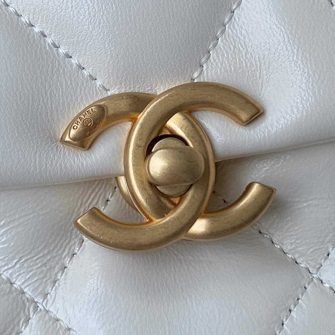 Chanel Small Flap Bag Lambskin Gold-Tone Metal AS3206 White - Default Title - View 3