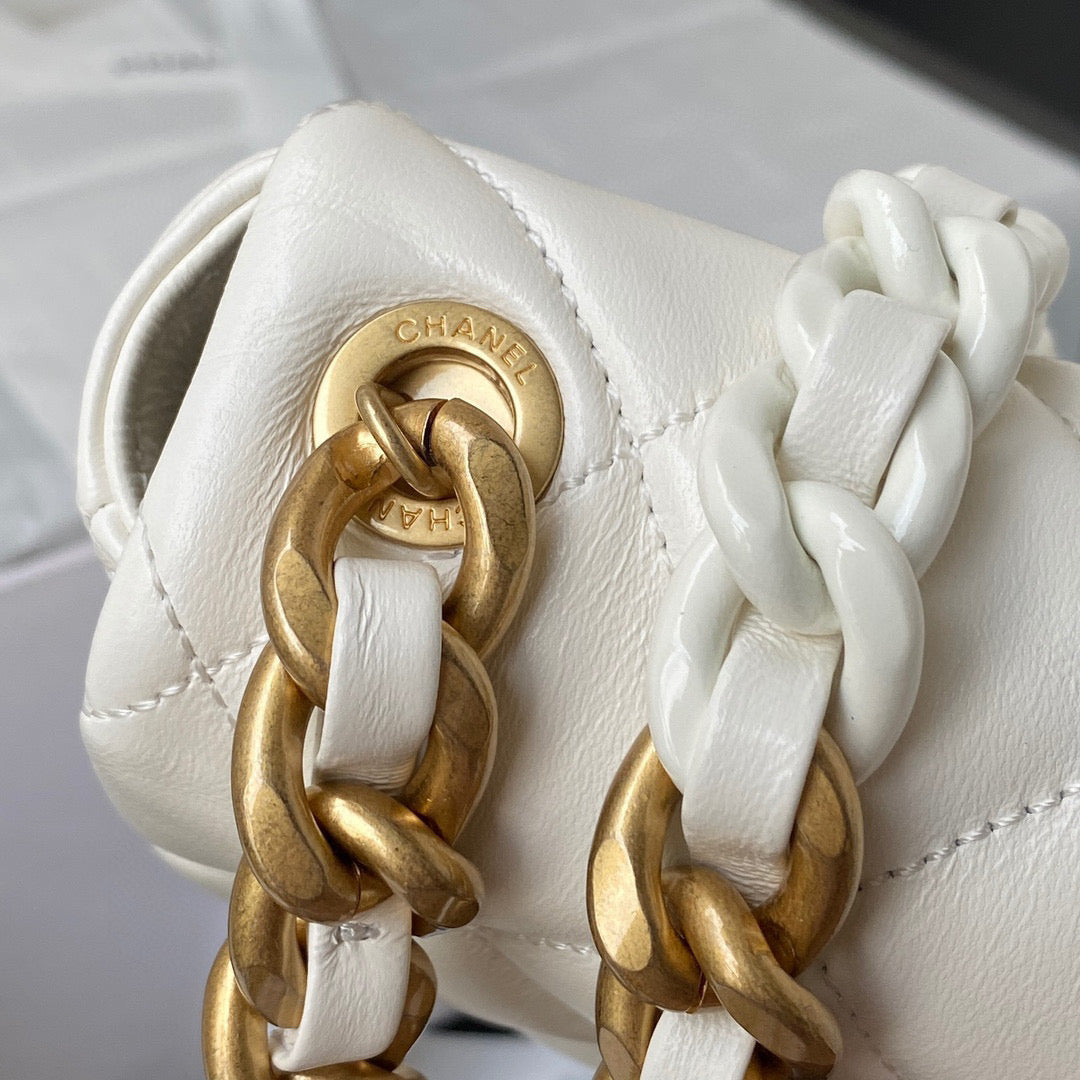 Chanel Small Flap Bag Lambskin Gold-Tone Metal AS3206 White - Default Title - View 4