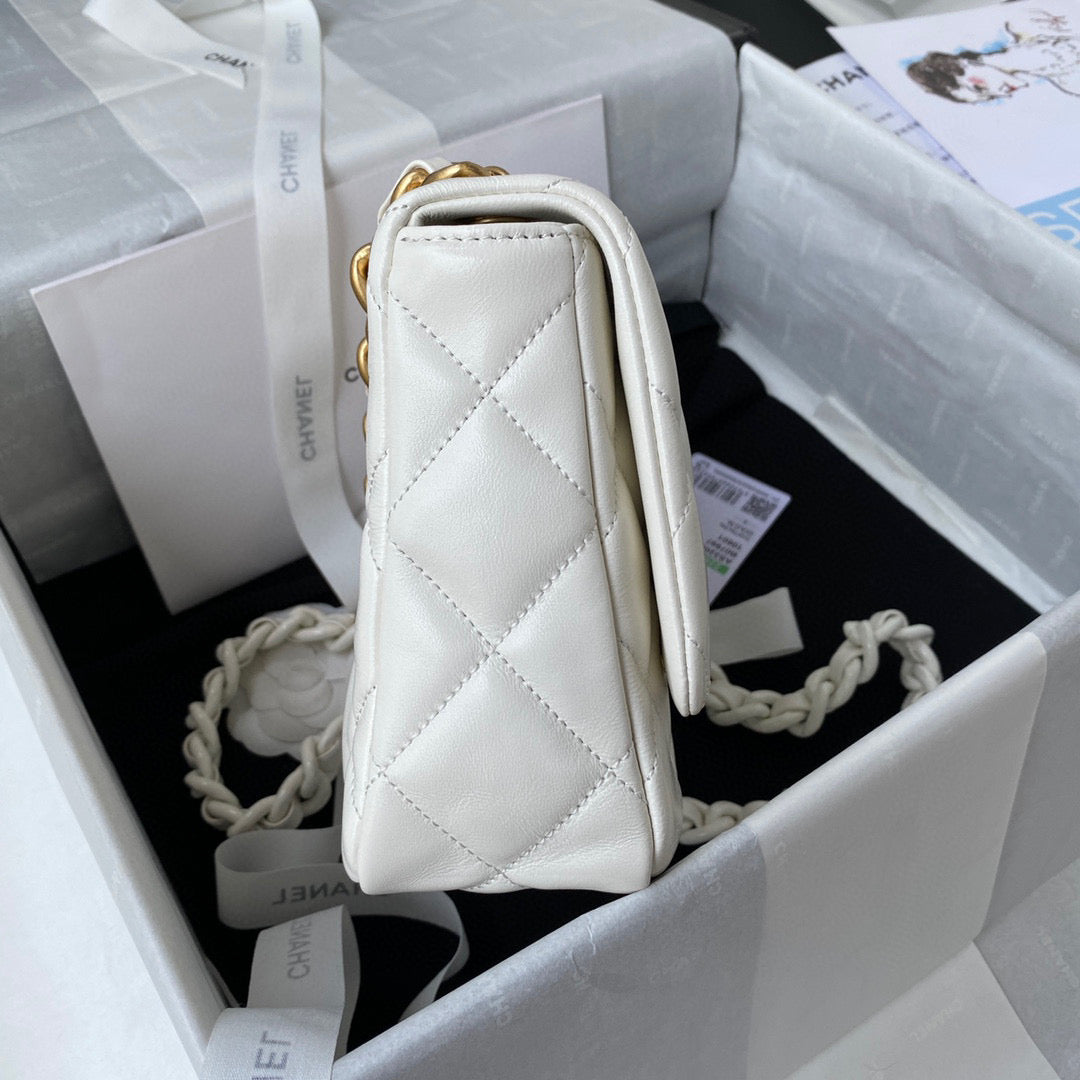 Chanel Small Flap Bag Lambskin Gold-Tone Metal AS3206 White - Default Title - View 5