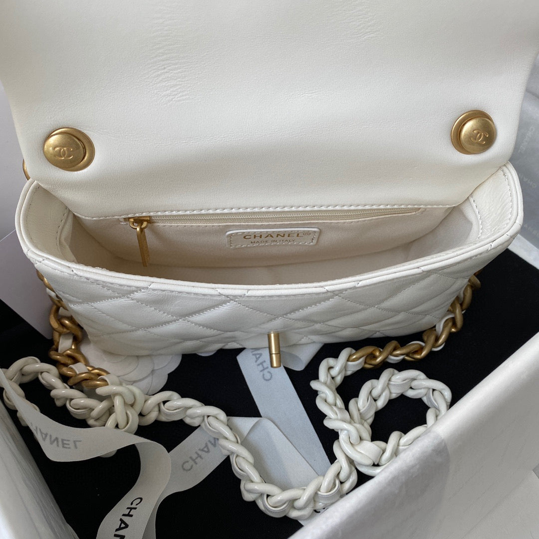 Chanel Small Flap Bag Lambskin Gold-Tone Metal AS3206 White - Default Title - View 7