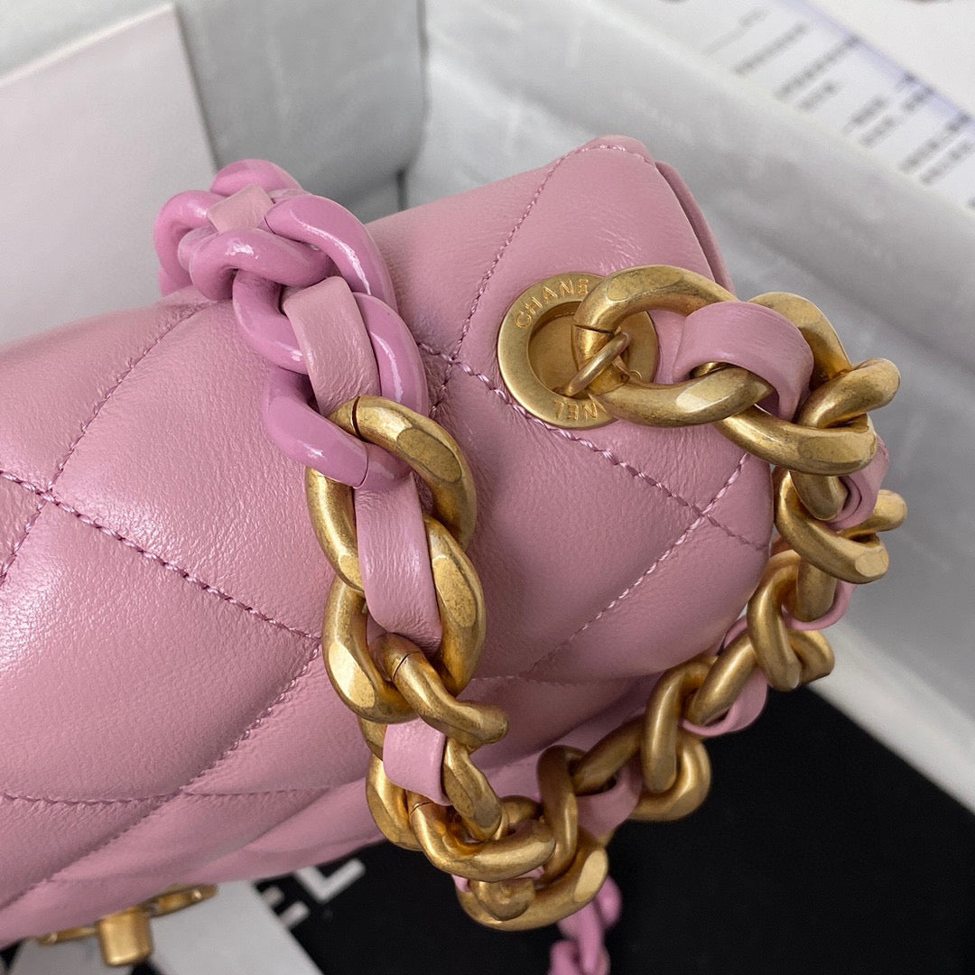 Chanel Small Flap Bag Lambskin Gold-Tone Metal AS3206 Pink