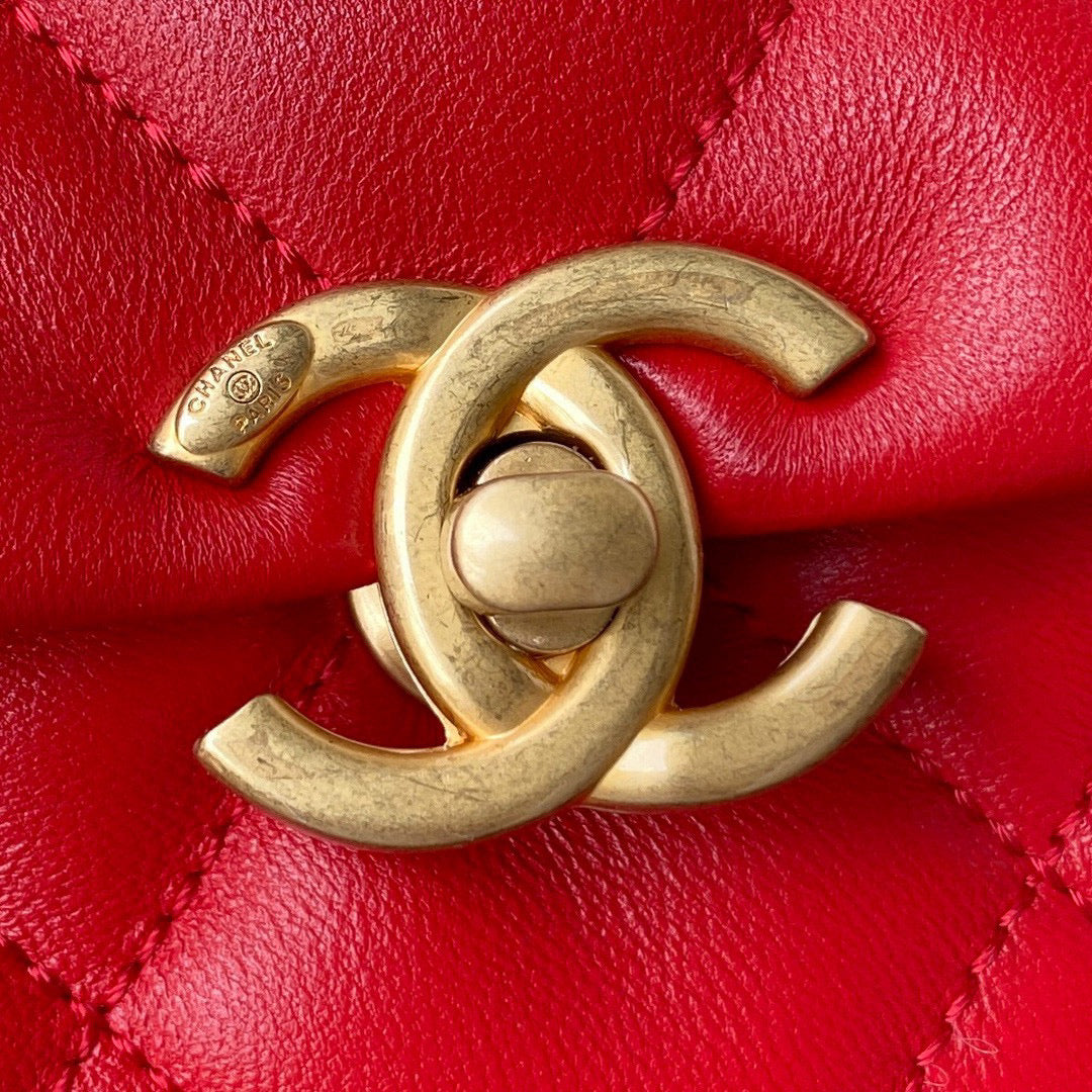 Chanel Small Flap Bag Lambskin Gold-Tone Metal AS3206 Red - Default Title - View 3
