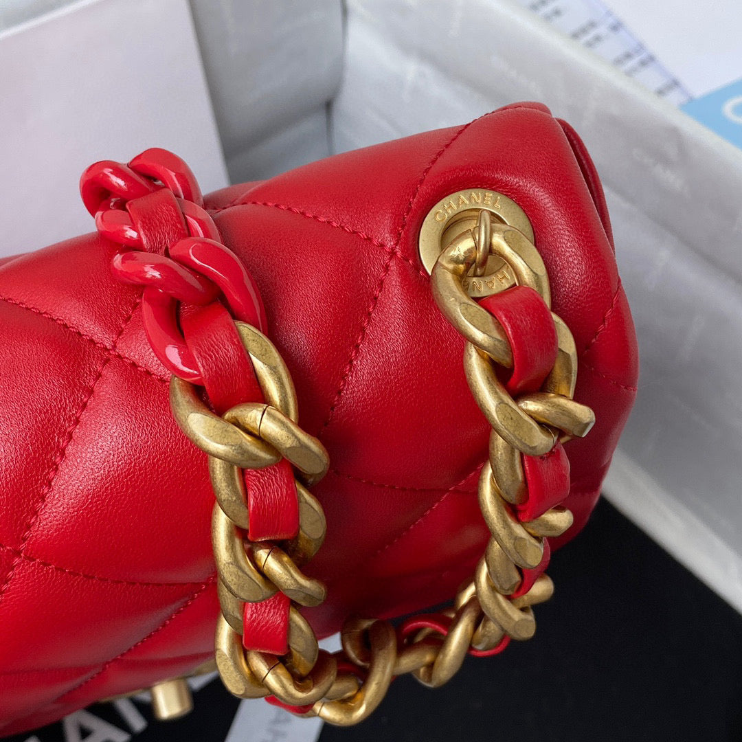 Chanel Small Flap Bag Lambskin Gold-Tone Metal AS3206 Red