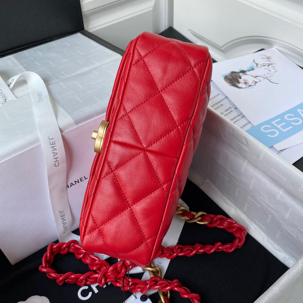 Chanel Small Flap Bag Lambskin Gold-Tone Metal AS3206 Red