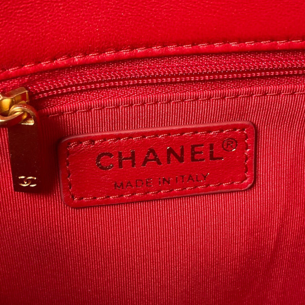Chanel Small Flap Bag Lambskin Gold-Tone Metal AS3206 Red