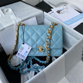 Chanel Small Flap Bag Lambskin Gold-Tone Metal AS3206 Blue - Default Title - View 1