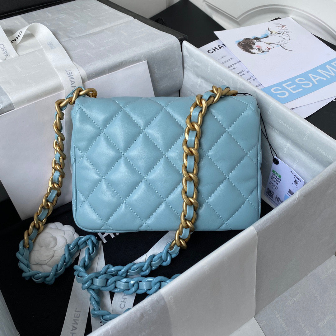 Chanel Small Flap Bag Lambskin Gold-Tone Metal AS3206 Blue