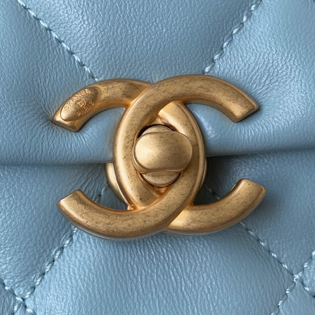 Chanel Small Flap Bag Lambskin Gold-Tone Metal AS3206 Blue