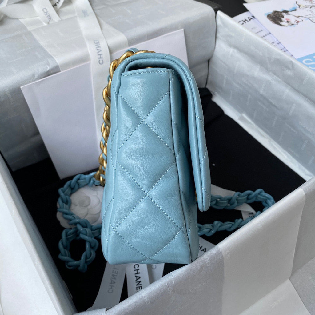 Chanel Small Flap Bag Lambskin Gold-Tone Metal AS3206 Blue