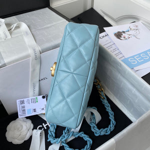 Chanel Small Flap Bag Lambskin Gold-Tone Metal AS3206 Blue - Default Title - View 6