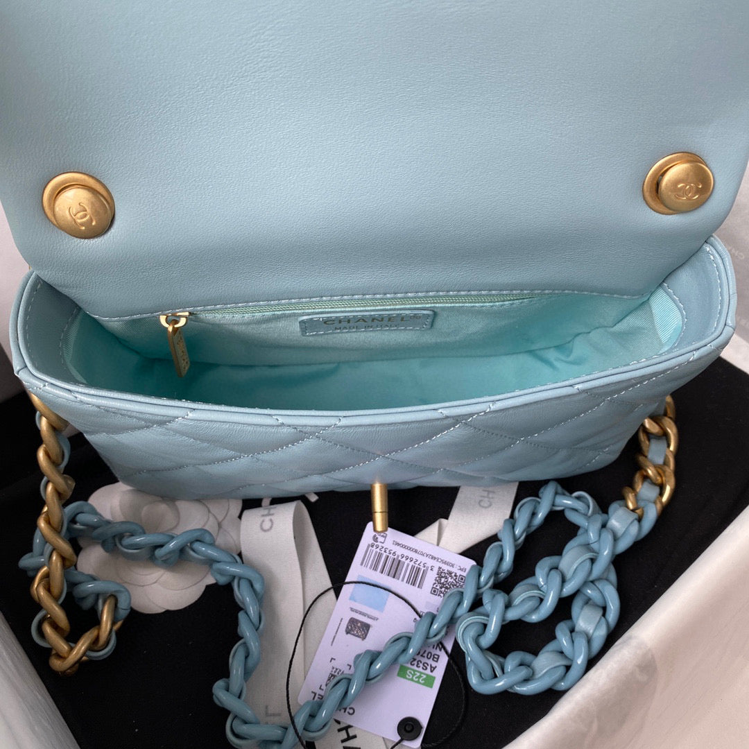 Chanel Small Flap Bag Lambskin Gold-Tone Metal AS3206 Blue - Default Title - View 7