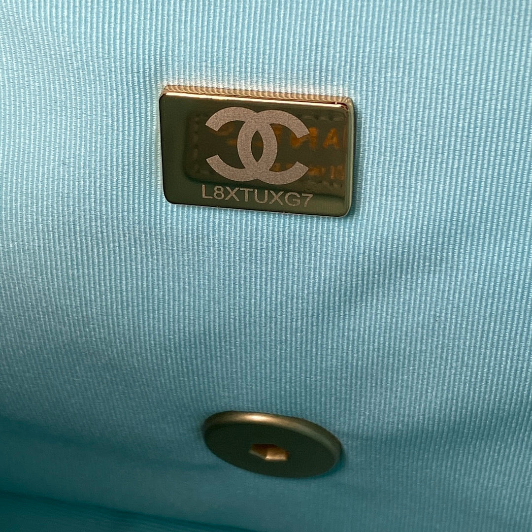 Chanel Small Flap Bag Lambskin Gold-Tone Metal AS3206 Blue