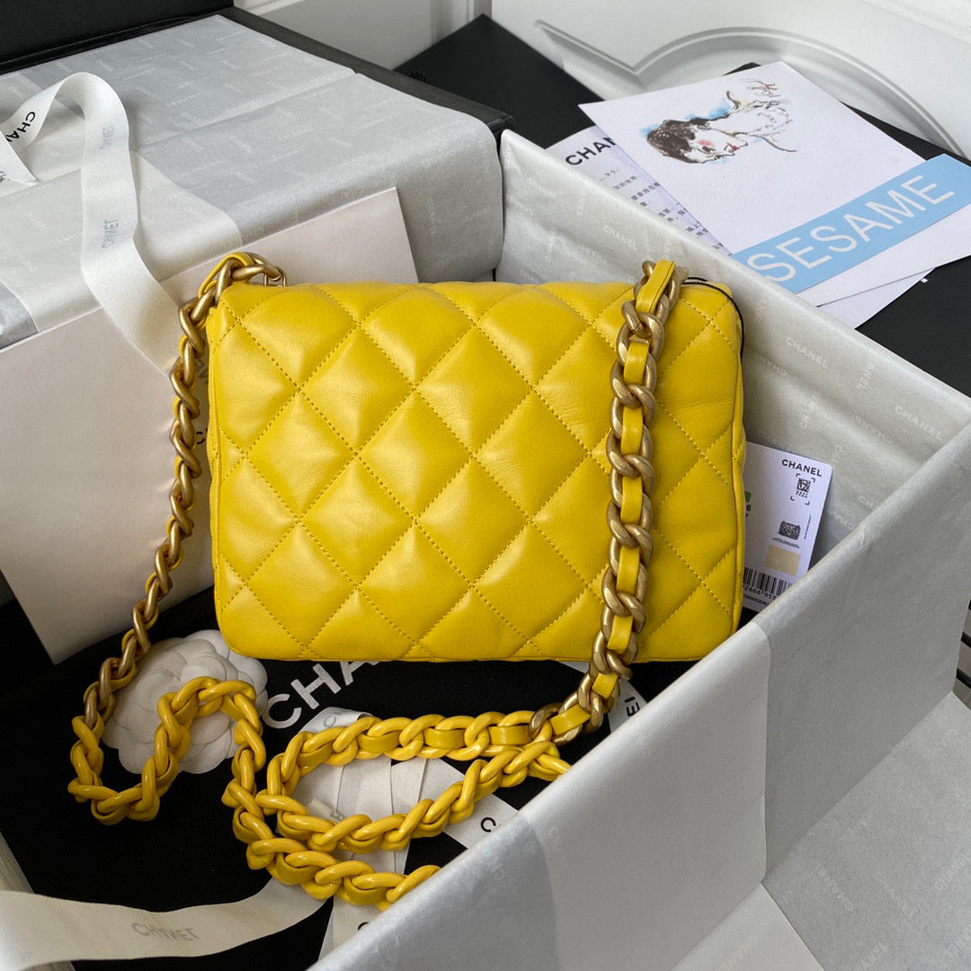 Chanel Small Flap Bag Lambskin Gold-Tone Metal AS3206 Yellow - Default Title - View 2