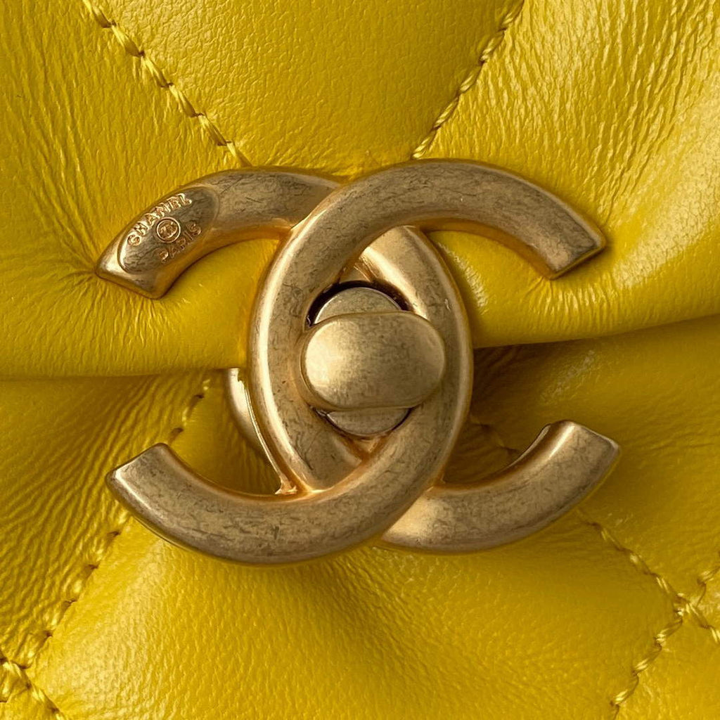 Chanel Small Flap Bag Lambskin Gold-Tone Metal AS3206 Yellow
