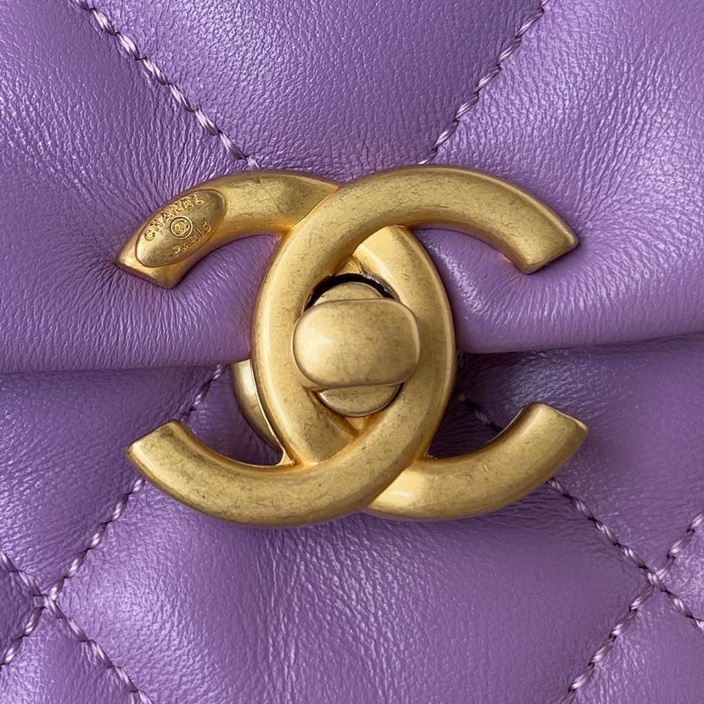 Chanel Small Flap Bag Lambskin Gold-Tone Metal AS3206 Purple