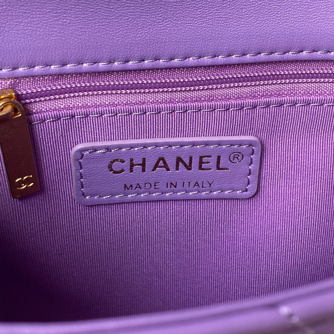 Chanel Small Flap Bag Lambskin Gold-Tone Metal AS3206 Purple - Default Title - View 8