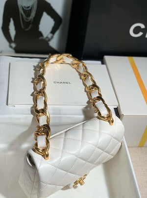 Chanel AS3214 Small Flap Bag Lambskin Gold-Tone Metal White - Default Title - View 3