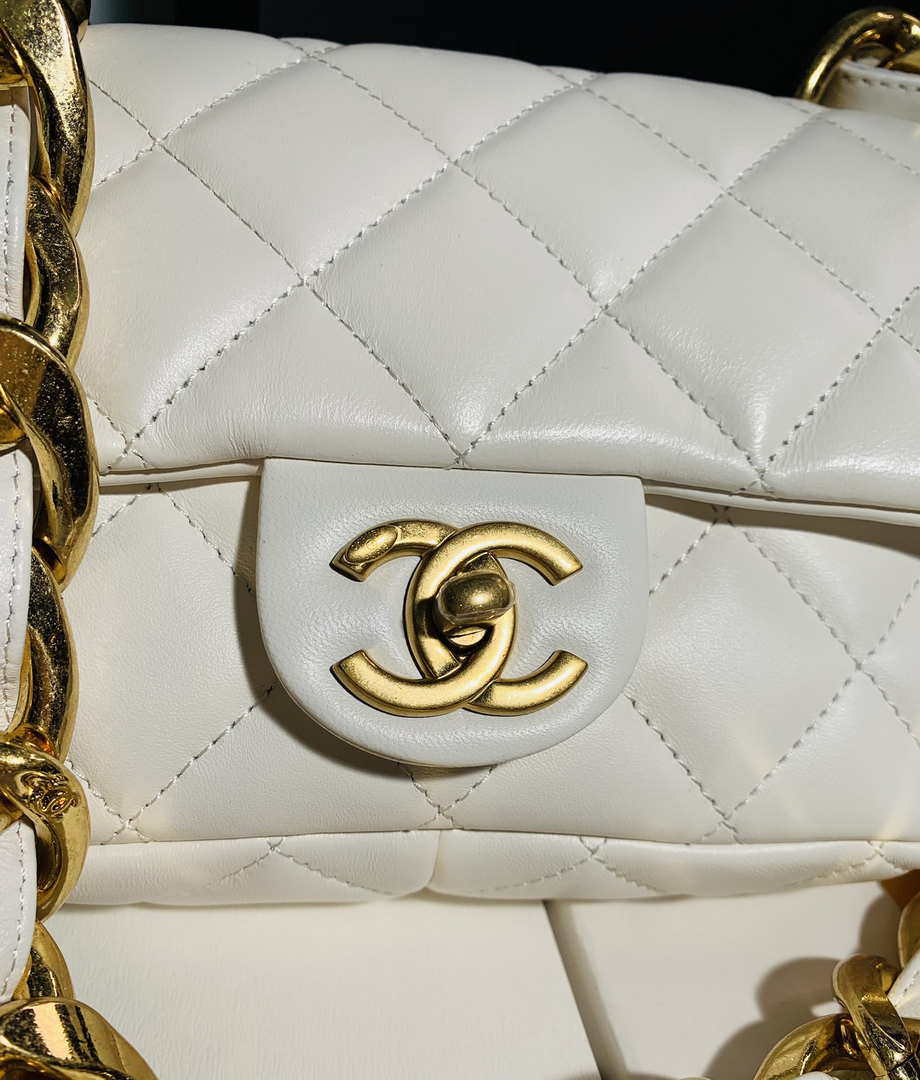 Chanel AS3214 Small Flap Bag Lambskin Gold-Tone Metal White - Default Title - View 4